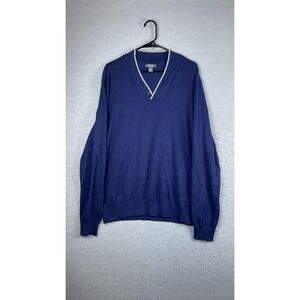 Kenneth Cole Reaction Sweater Mens XL Blue V Neck Henley‎ Knit Pullover Casual